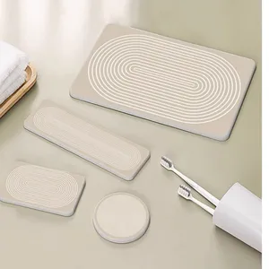 Bathroom Accessories Highly Absorbent Quick Dry Wabi Sabi Style Diatomite Stone Bath Mat Set thumbnail-2