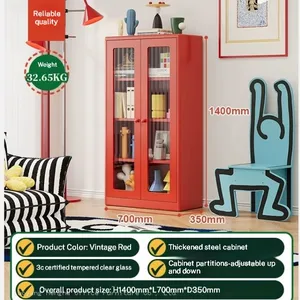 Glass Door Bookcase Cabinet GDB-01 | Adjustable Shelves, Rounded Corners | Living Room & Office Display | OEM/ODM thumbnail-5