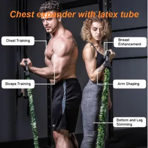 Chest Expander, Natural Latex 3-Hole Resistance Bands With Handles & Foot Cover | High Elasticity Tear Resistant | Full Body Workout for Men Home Gym thumbnail-4