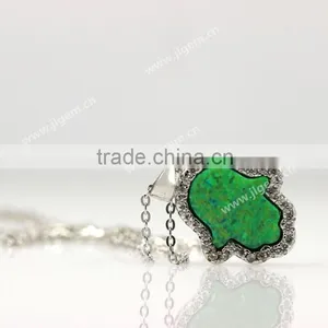 Green Synthetic Opal Hand With S925 Silver Sterling Cubic Zirconia Stone Necklace thumbnail-5