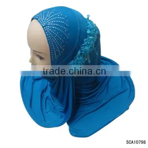 2014 Latest Design Website Blue Silk Scarf, Religious Scarf, Cheap Head Scarf thumbnail-1