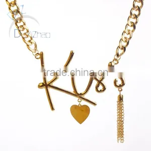 Simple Gold Chain Necklace KISS Design With Tassels thumbnail-1