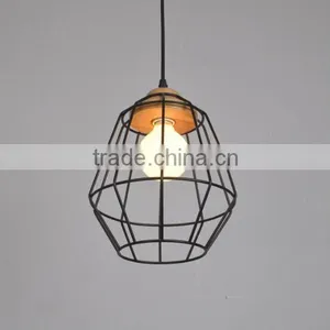 Edison Industrial Cage Light Black Mini Wood Pendant Light thumbnail-1