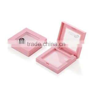 Korea Style Pink Square Cosmetic Pressed Powder Container With Window thumbnail-2