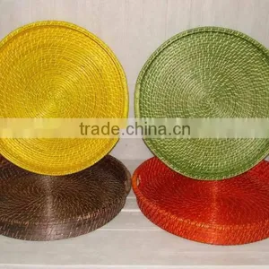 Multi Colors Bamboo-rattan Round Tray thumbnail-1