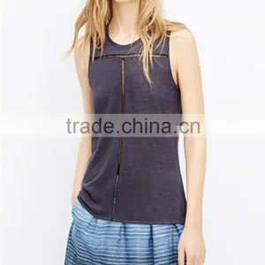 2015 New Fashion Ladies Linen Tank With Inset Lace, Lightweight Soft Vest For Women thumbnail-1