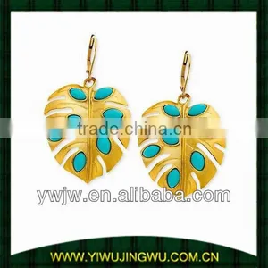 14k Gold-Plated Turquoise Stone Leaf Charm Toggle Earring,Jewellery Set(JW-G5025) thumbnail-1