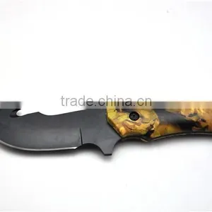 Military Knife Tactical Assist Knife With Wood Handle thumbnail-1