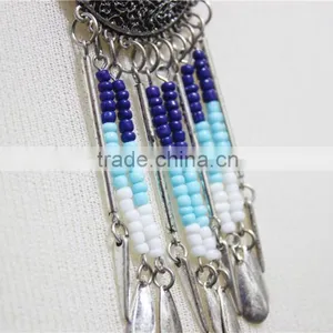 Anti-silver Folk w/ Royal Blue Aqua White Seed Bead Statement Necklace Satellite Chain Necklace 2016 Fashion Style Wholesale thumbnail-3