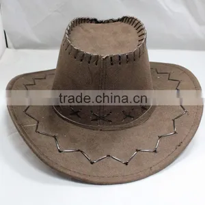 Brown Fake Leather Wide Brim Cowboy Hats thumbnail-1