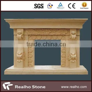 High Quality Yellow Limestone Marble Fireplace thumbnail-1