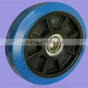 Single Bearing Blue Elastic Rubber Jacking Caster thumbnail-1