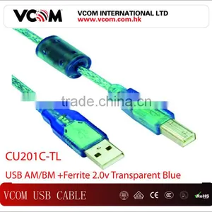 High Speed Top 2.0V Transparant USB Cable USB AM/BM + Ferrite 2.0V Transparant Blue thumbnail-1