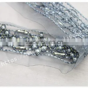 Beautiful Design 4cm Width Guipure Embroidery French Beaded Lace for Dress thumbnail-5