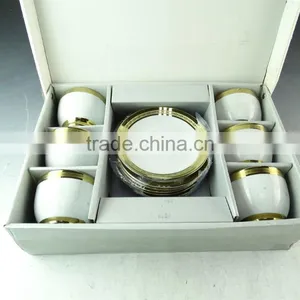 White Porcelain Coffee Cup and Saucer With Gold Line,cheap Coffee Cup in Stock thumbnail-1