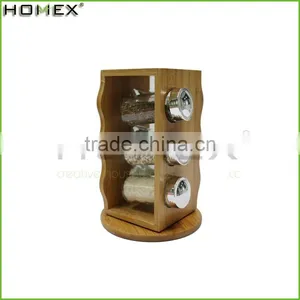6pcs Glass Spice Jars Set With Revolving Bamboo Rack/Homex_Factory thumbnail-2