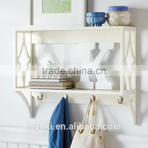 Entryways Wooden Wall Shelf With 4 Coat Hooks Floating Mount Shelf With Key Holder thumbnail-1