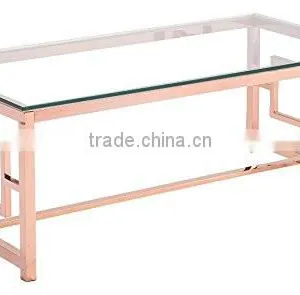 Dongguan Furniture Metal Stainless Steel Copper Mirror Square Coffee Table With Glass Plate thumbnail-1