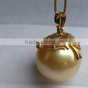 Wholesale 14-15mm Round Golden South Sea Pearl Price Pendant Necklace thumbnail-1