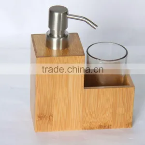 Bamboo Lotion Dispenser With Tooth Glass thumbnail-1