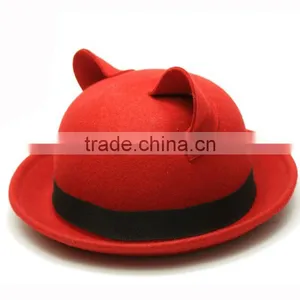 2016 Fashion Cat Ears Lady's Red Wool Fedora Felt Hat thumbnail-1
