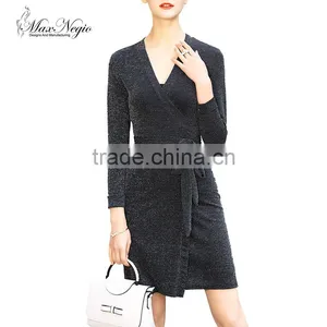 Women Deep V-neck Sexy Nighty Dress Korean Office Dress Casual One Piece Dress Xxl Black thumbnail-1