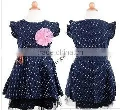 New 2014 Fashion Kids Child Short Sleeve Dots Flower Ball Gown Baby Girls Princess Dress With Belt Dark Blue 2-10 Years 20183 thumbnail-1