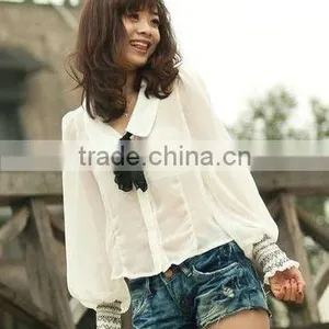 2013 Newest Fashion Bow in Front White Casual Blouses thumbnail-1