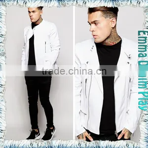 Men's Fashion Pure White Denim Zipper Short Jackets thumbnail-4