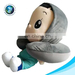 Wholesale Fashion u Shaped Pillow With Hat Promotion Funny Soft Plush Travel Custom Neck Pillow thumbnail-1