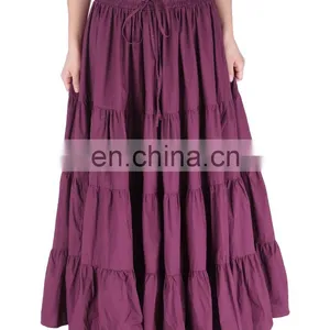 Belle Poque Women's Solid Wine Red Color Wide Hem Cotton Maxi Skirt Long Skirt BP000207-2 thumbnail-3
