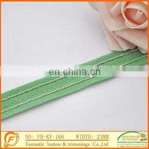 Wholesale 23mm Green Fabric Ribbon Trims Embroidery Silver Chain thumbnail-1