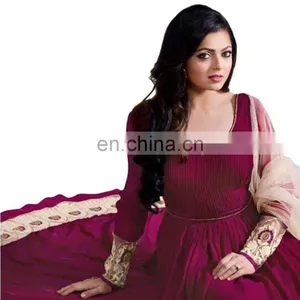 Women Maroon Color Floor Length Anarkali Style Semi Stitched Dress Material 2017 (anarkali Dresses) thumbnail-2