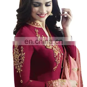 2017 Women Wedding Party Wear Semi-Stitched Straight Cut Salwar Kameez (salwar Kameez Suits) thumbnail-3