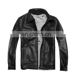 New Mens Classic Genuine Cowhide Leather Jacket Coat thumbnail-1