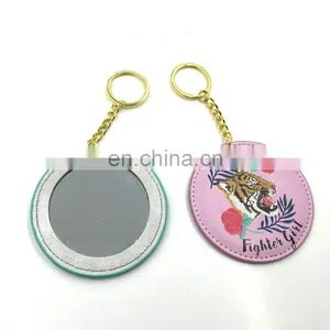 High Quality Metal Keychain With Round PU Pocket Mirror thumbnail-3