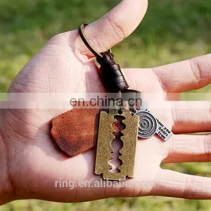 Personality Vintage Blade Shape Metal Pendant Leather Loop Keychain thumbnail-1