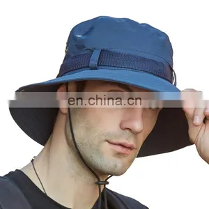 Wholesale Cheap Foldable Sun Custom Bucket Hat Summer Cotton Cap Fishing Boonie Brim Sun Safari Hat With Strings thumbnail-4