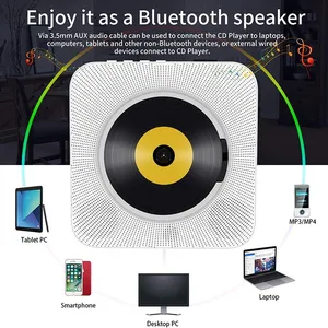 Wall Mounted CD Player Surround Sound FM Radio Bluetooth USB MP3 Disk Portable Music Player Remote Control Stereo Speaker Home thumbnail-4