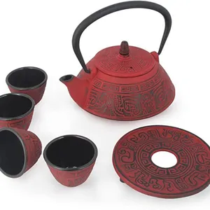 Factory Price Classic Tea Kettle 400/800 ml Ancient Text Cast Iron Enamel Teapot With Stainless Steel Filter thumbnail-2