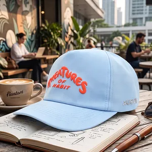 Performance Golf Sports Vibe Curved Slogan Orange 3D Puff Print Light Blue Perforated 5 Panel Hat thumbnail-2