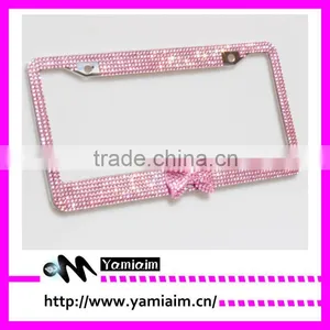 Pricess Pink Bow Tie Attchment Diamond License Plate Frame Car Accessories Auto OEM Cute thumbnail-1