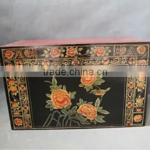Chinese Antique Floral Wooden Chest thumbnail-1