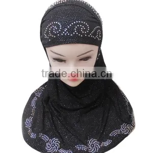 New Arrival Black Plain Crystal Islamic Muslim Scarves thumbnail-1