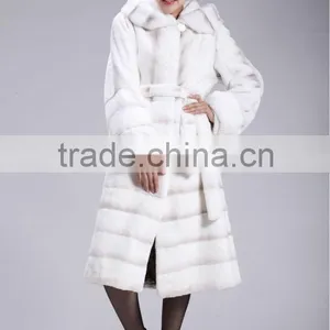Hooded Spray Painting Rex Rabbit Fur Coat With Mink Trim thumbnail-1