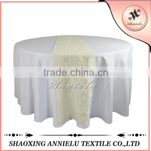 Fancy Ivory Ribbon Chiffon Linen Table Runner Size thumbnail-1