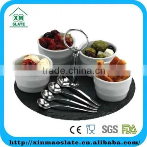 [factory Direct] Dia30 Natural Edge Round Shape 1 Tier Slate Cake Stand Slate Tray Item DGP-30CD2A thumbnail-1