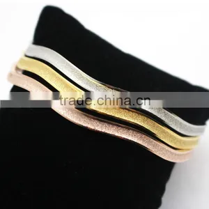 Wave Shaped Women Stainless Steel Sandblasted Bangle Bracelet thumbnail-1
