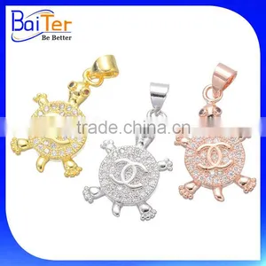Fashion White Gold Plated Pave Cubic Zircon CZ 925 Sterling Silver Turtle Pendant Necklace Pendant thumbnail-2