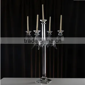 Cheap 5 Arms Long Stem Wedding Decorative Crystal Candelabra thumbnail-1